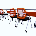 Modern Mobile Conference Table With Orange Chairs And Rolling Wheels Design 3d model