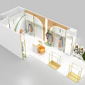 Modern Clothing Store Interior With Golden Racks Apparel Display Orange Chair And Green Plants
