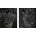 Abstract Black And White Face Art With Textured Two Panel Design