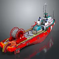Red Industrial Ship Equipped With Large Winch And Deck Gear 3d model