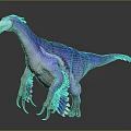 Blue And White Feathered Dinosaur With Long Neck Open Mouth And Sharp Claws
