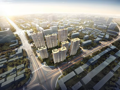 Aerial Urban Planning Design With High Rise Buildings Road Network And Green Spaces 3d model