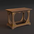 Traditional Chinese Wooden Table With Intricate Golden Carvings And Curved Frame