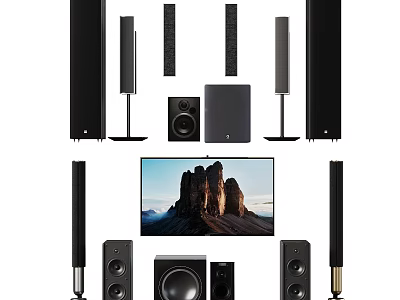 High Quality Home Theater Speaker System With Tower Speakers Subwoofer And TV 3d model