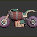 Colorful Cartoon Style Motorcycle With Green Handlebars Pink Wheels Red And Pink Body Blue Rims