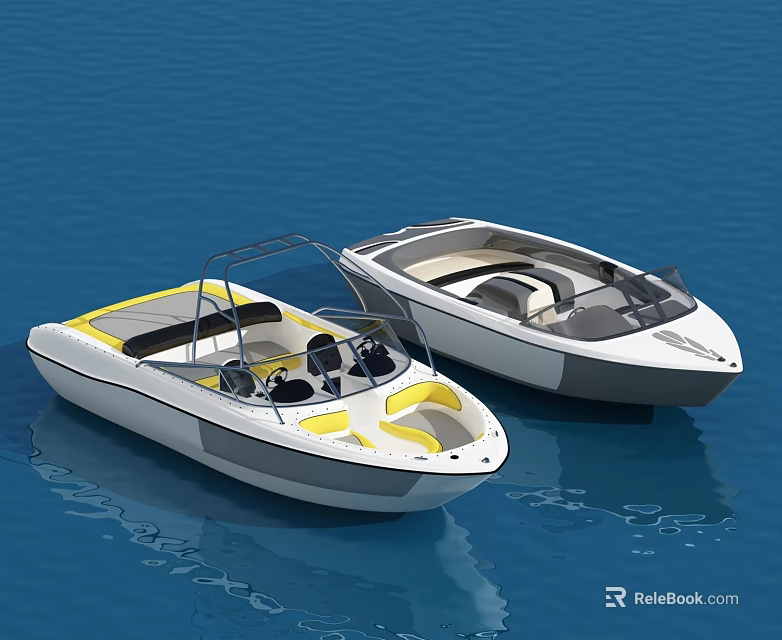 Two Stylish Yachts Floating On Blue Water 3d model 