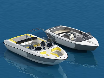 Two Stylish Yachts Floating On Blue Water 3d model