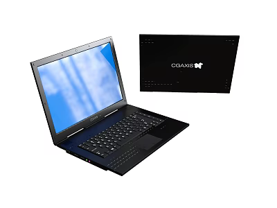 COUGAR Laptop With Black Body And Blue Screen Display Alongside Brand Box 3d model