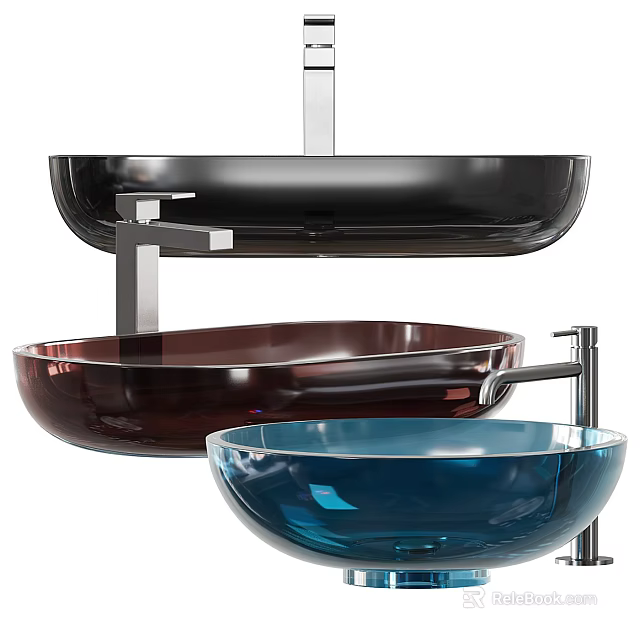 Stylish Modern Freestanding Glass Washbasin Design in Black Burgundy and Blue 3d model 