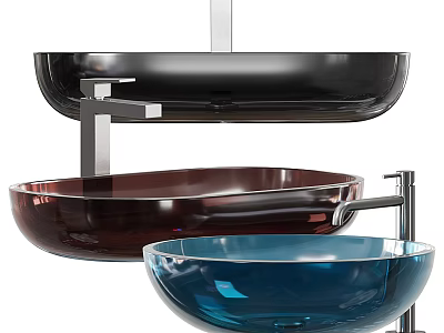 Stylish Modern Freestanding Glass Washbasin Design in Black Burgundy and Blue 3d model