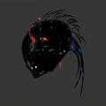 Futuristic Weapon Helmet with Black Orange Design and Blue Yellow Tech Cables