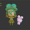 Cartoon Woman With Blue Twin Buns Blue Outfit Standing By White Rabbit With Blue Bow
