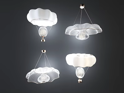 Elegant Modern Chandeliers With Cloud Shaped White Shades and Intricate Mesh Details for Interior Decor 3d model
