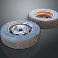 Two Old Car Tires with Rusty Rims and Visible Tread Patterns 3d model