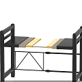 Stylish Wooden Bench With Black Metal Frame And Striped Seat Design