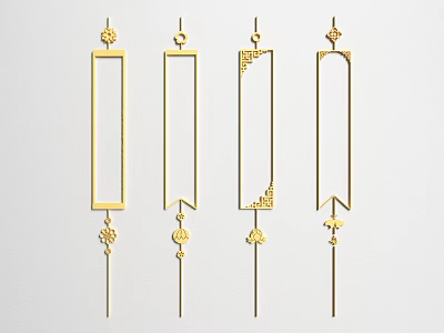 Carved Golden Bookmarks With Decorative Patterns Four Styles And Elegant Details 3d model