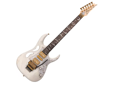 White Electric Guitar With Gold Hardware And Decorative Neck Inlays For Music Lovers 3d model