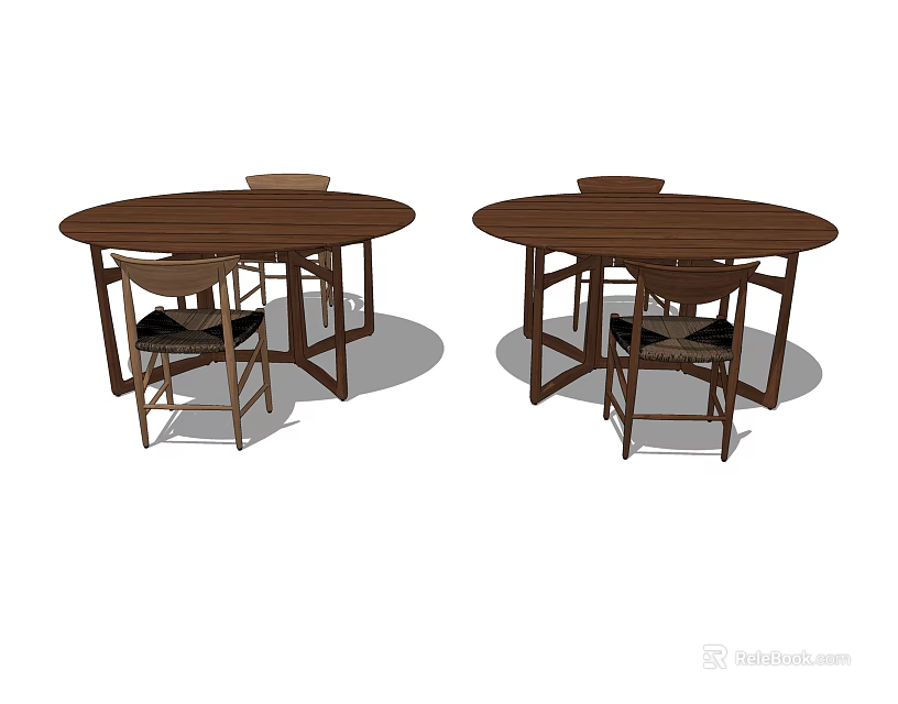 Two Wooden Oval Dining Table Sets With Matching Chairs And Seats 3d model