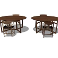 Two Wooden Oval Dining Table Sets With Matching Chairs And Seats 3d model