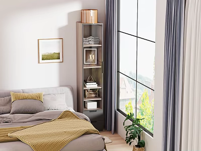 Modern Minimalist Entryway Side Cabinet With Storage Shelves Near Window And Plant Decoration 3d model