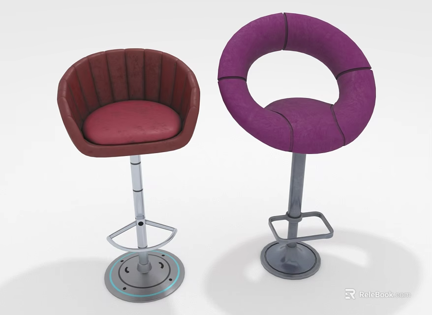 Stylish Red and Purple Bar Stools With Metal Base Adjustable Design 3d model 