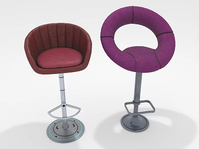 Stylish Red and Purple Bar Stools With Metal Base Adjustable Design 3d model