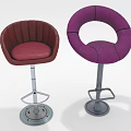 Stylish Red and Purple Bar Stools With Metal Base Adjustable Design 3d model