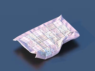 Pink Fabric Pillow With Plaid And Floral Patterns And Pleated Design 3d model