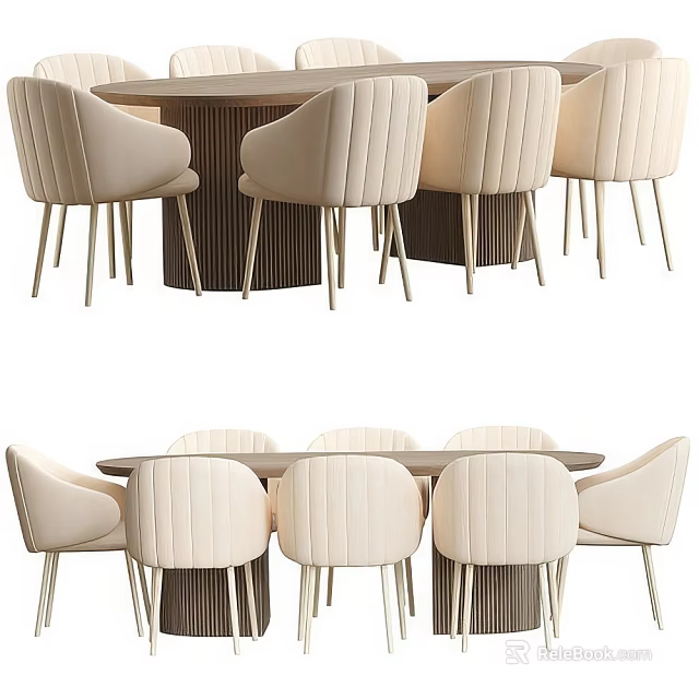 Modern Beige Upholstered Dining Chairs With Sleek Lines And Wooden Legs Design 3d model 