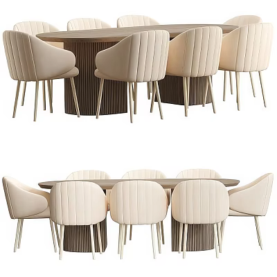 Modern Beige Upholstered Dining Chairs With Sleek Lines And Wooden Legs Design 3d model