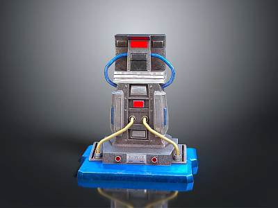 Industrial Mechanical Device With Red Indicator Lights Blue Cables And Blue Base 3d model
