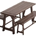 Solid Wood Dining Table Set with Matching Benches Simple Design for Indoor Dining Use 3d model