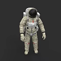 Game Movie Character Astronaut in Light Colored Spacesuit with Helmet and Backpack on Dark Background