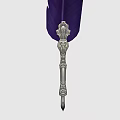 Elegant Purple Feather Quill Pen With Silver Ornate Metal Shaft Design And Craft