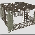 Outdoor Food Dining Pavilion With Wooden Structure Green Vines And Shaded Top