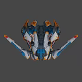 Futuristic Fighter Jet 3D Model With Detailed Orange White Blue Mechanical Design