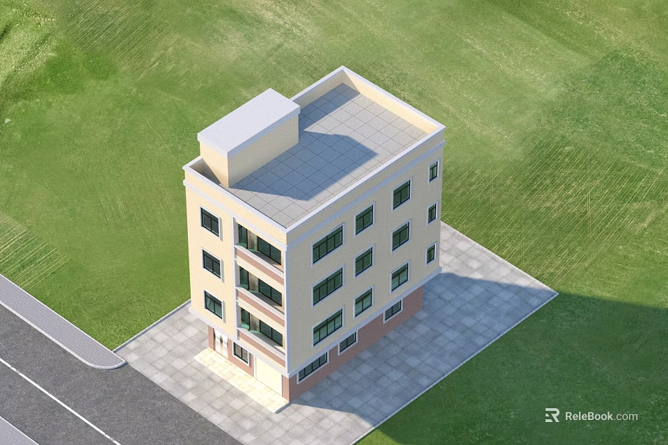 Three Story Detached Villa With Light Colored Exterior And Green Lawn Surroundings 3d model 