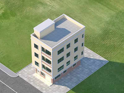 Three Story Detached Villa With Light Colored Exterior And Green Lawn Surroundings 3d model