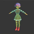 Christmas Elf Character In Red Dress With Striped Sleeves White Hair And Outstretched Arms