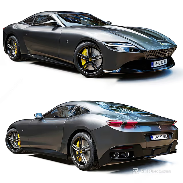 Sleek Modern Dark Gray Sports Car With Yellow Wheels And Dual Exhaust Design 3d model 