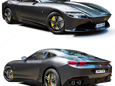 Sleek Modern Dark Gray Sports Car With Yellow Wheels And Dual Exhaust Design 3d model