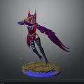3D Fantasy Female Character Model With Purple Cape Red Blue Armor And Glowing Blue Base