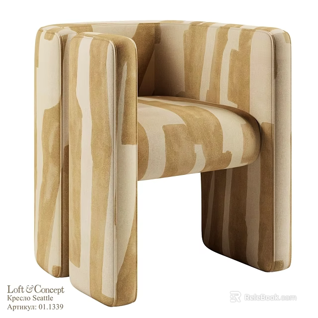 Modern Accent Chair With Beige And Brown Abstract Pattern Upholstered Fabric 3d model 