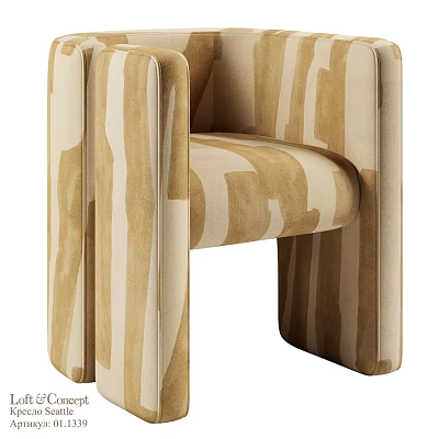 Modern Accent Chair With Beige And Brown Abstract Pattern Upholstered Fabric 3d model