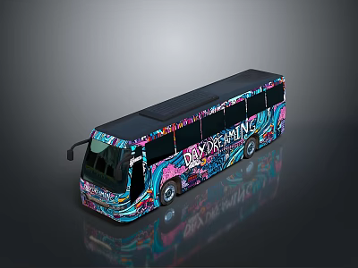 Colorful Graffiti Covered Bus with Day Dreaming Text Modern Body Design and Vibrant Artwork 3d model