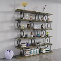 Modern Multi Tiered Bookcase With Metal Frames Wooden Shelves Books And Decorative Figurines