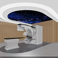 Medical Examination Room With CT Scanner Examination Table Wooden Walls Starry Sky Ceiling