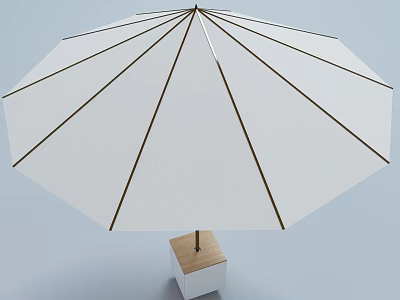 White Outdoor Umbrella Canopy With Wooden Support Pole And White Cube Base 3d model