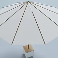 White Outdoor Umbrella Canopy With Wooden Support Pole And White Cube Base