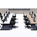 Modern Office Desks Setup With Computer Monitors Black Chairs And White Cabinets 3d model